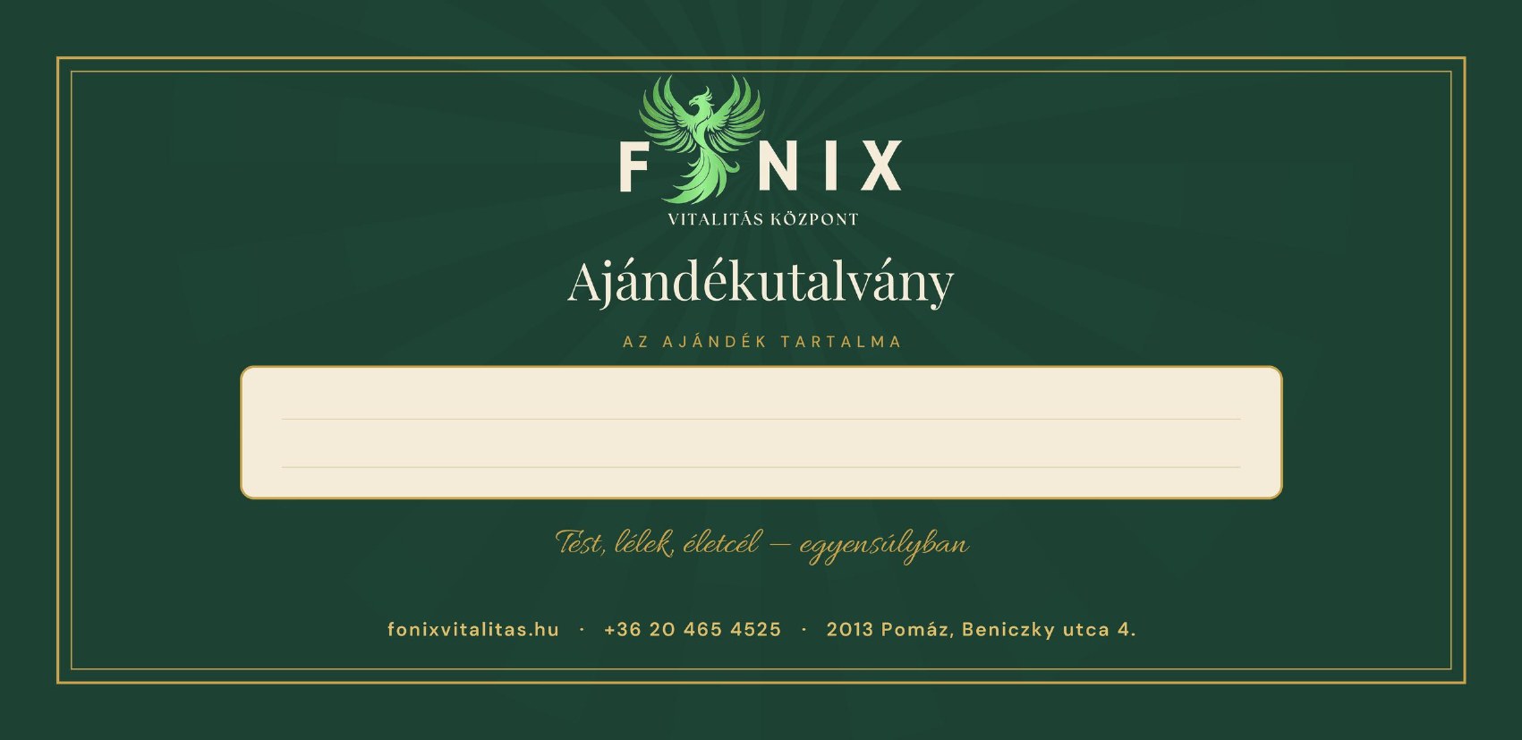 Főnix Vitalitás Központ ajándékutalvány – minta