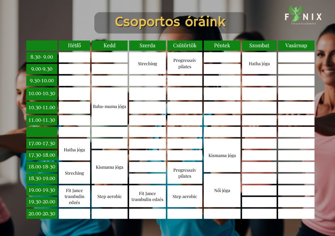 Főnix Vitalitás Központ Órarend